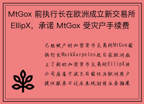 MtGox 前执行长在欧洲成立新交易所 EllipX，承诺 MtGox 受灾户手续费减半