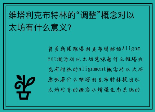 维塔利克布特林的“调整”概念对以太坊有什么意义？