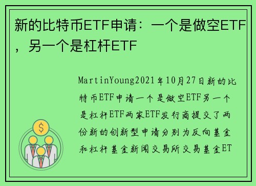 新的比特币ETF申请：一个是做空ETF，另一个是杠杆ETF 